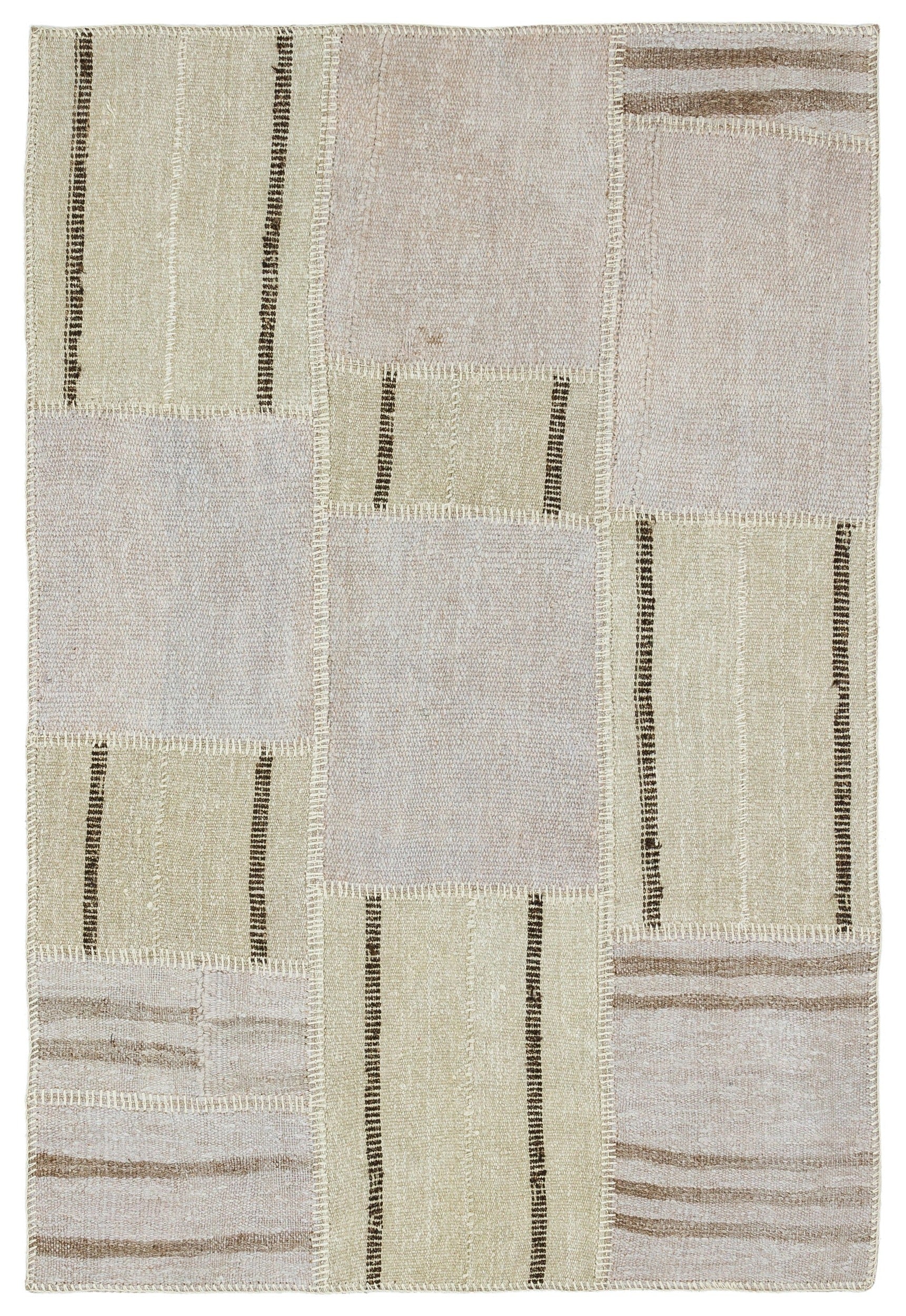 Teselya Bej Patchwork Yün El Dokuma Halısı 118 x 175 Apex Unique