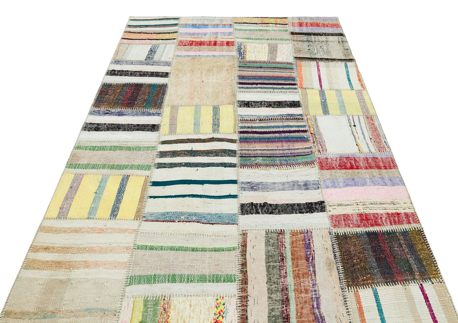 Bej Bohem Çizgili Yün Halı 149x230