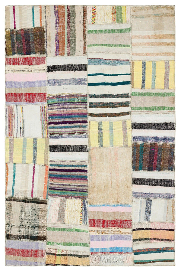 Bej Bohem Çizgili Yün Halı 149x230