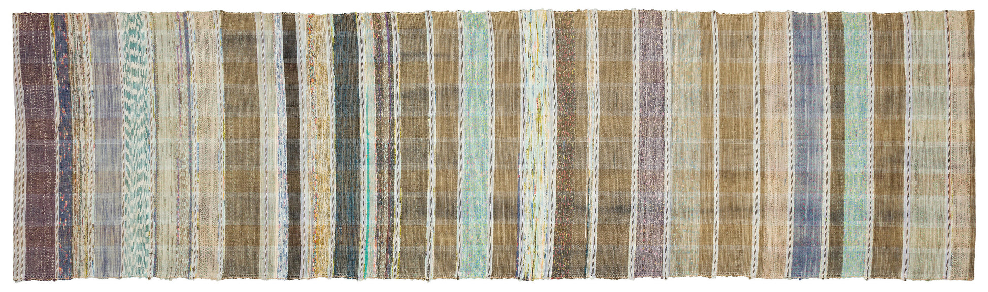 Girit Bej Çizgili Yün El Dokuma Halısı 101 x 357 Apex Unique