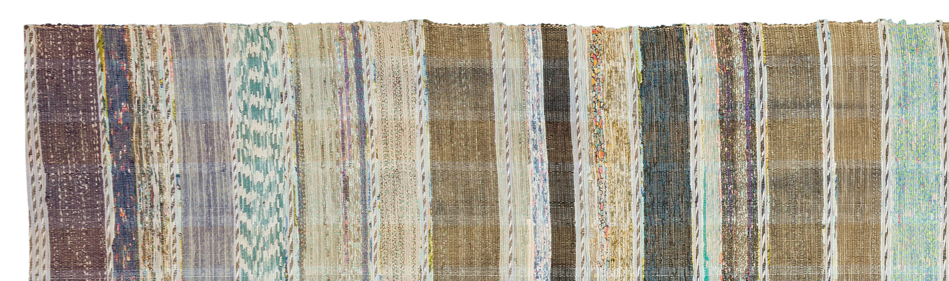 Girit Bej Çizgili Yün El Dokuma Halısı 101 x 357 Apex Unique