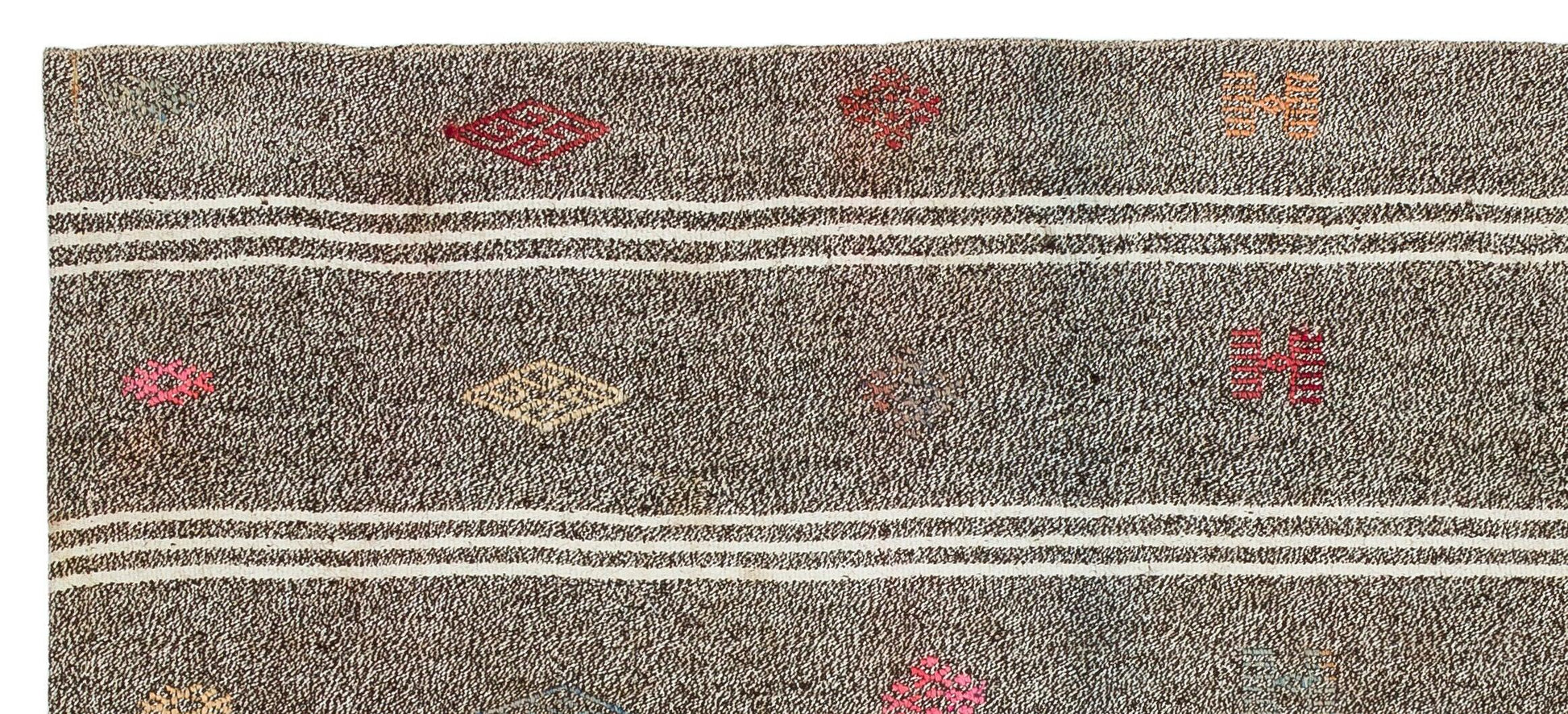 Antrasit Beyaz Anadolu Bohem Geometrik Yün Halı 93x211 - Özel Seri