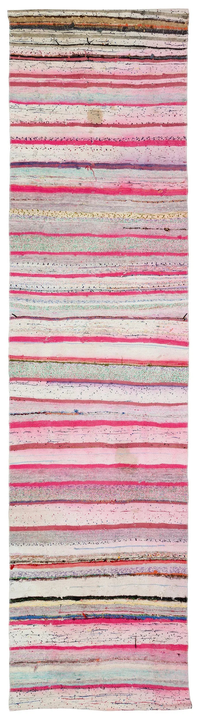 Handgewebter Woll-Läufer in Rosa & Weiß gestreift 77x307 cm – im Flur
