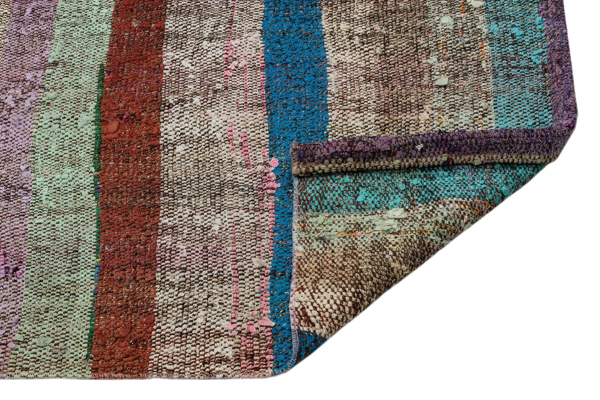 Bej Bordo Anadolu Bohem Çizgili Yün Halı 96x340 - Özel Seri