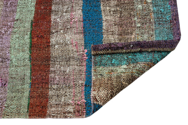 Bej Bordo Anadolu Bohem Çizgili Yün Halı 96x340 - Özel Seri