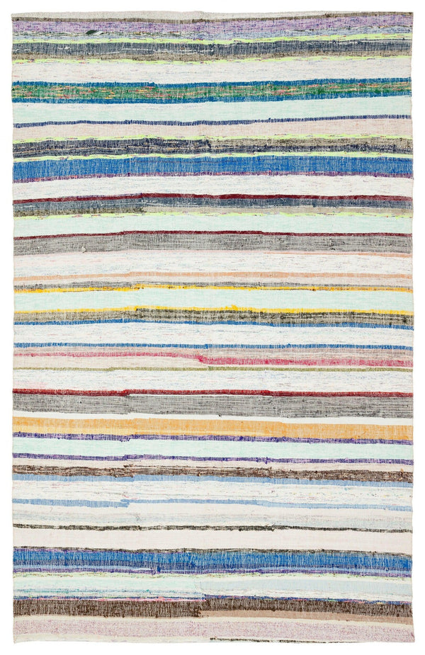 Bej Anadolu Bohem Çizgili Yün Halı 196x308 - Özel Seri