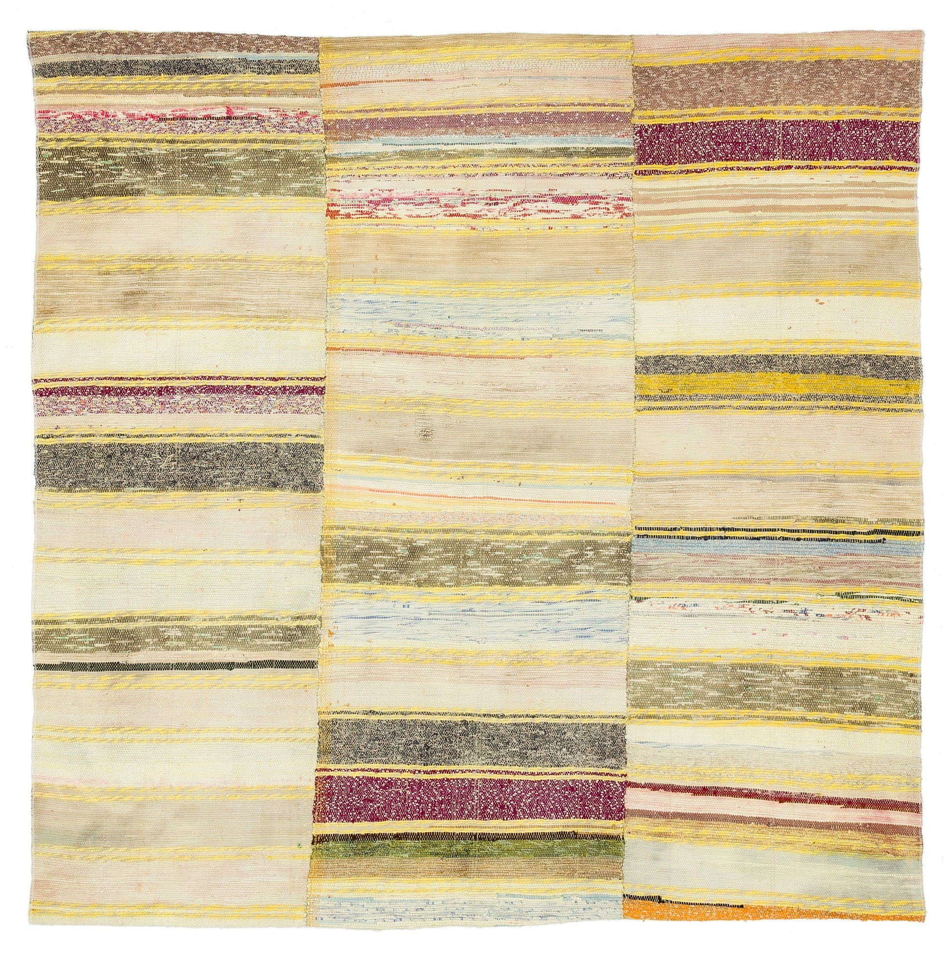 Girit Sarı Çizgili Yün El Dokuma Halısı 167 x 167 Apex Unique