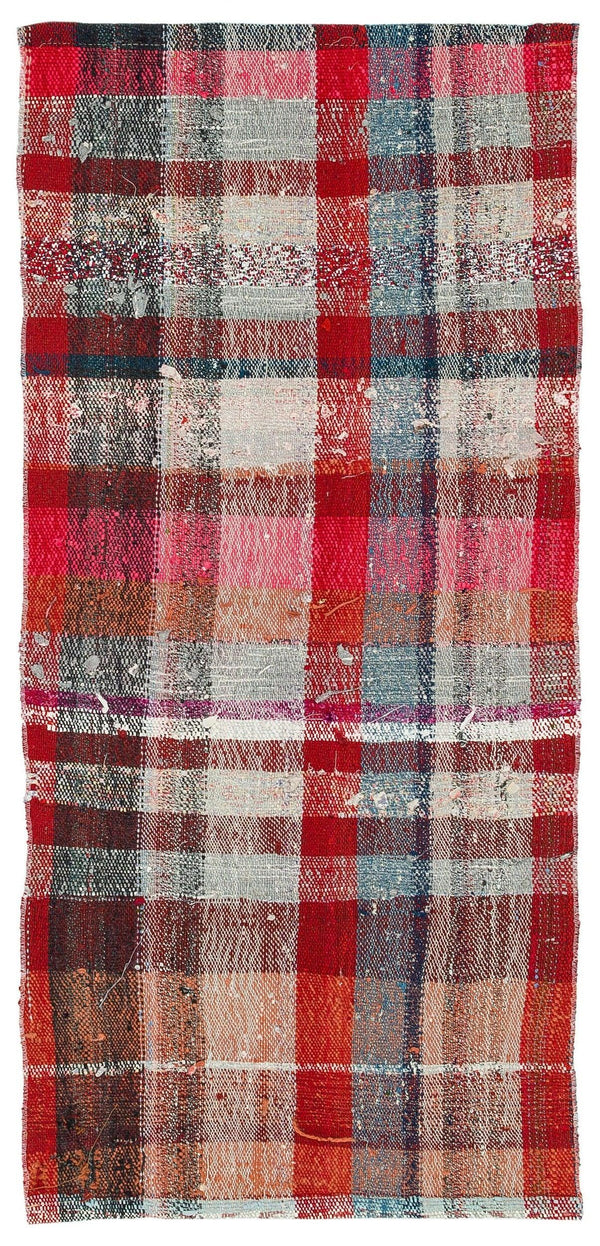 Kırmızı Gri Bohem Salon Halısı - Yün El Dokuma 70x150 cm