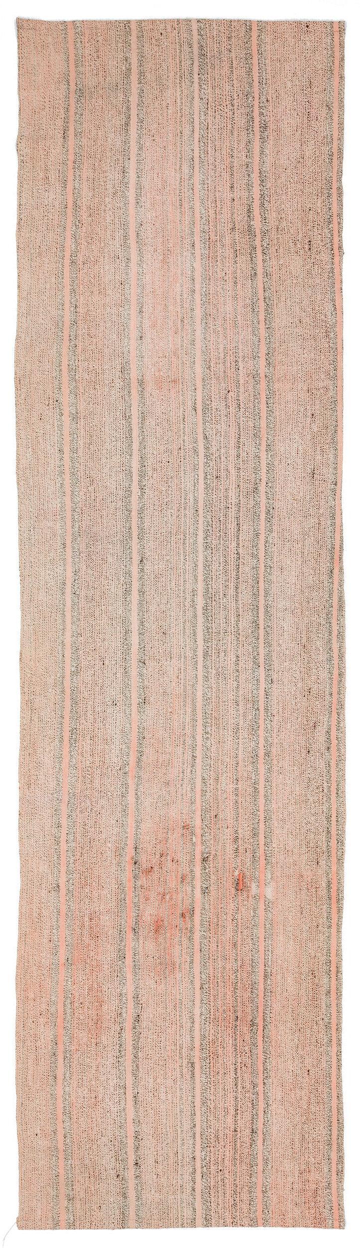 Pink and Grey Striped Hand-Knotted Wool Runner Rug 85x322 cm (2'9" x 10'7") – in the living room