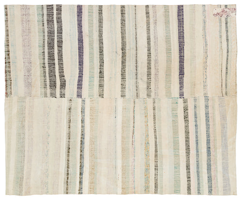 Girit Bej Çizgili Yün El Dokuma Halısı 191 x 228 Apex Unique