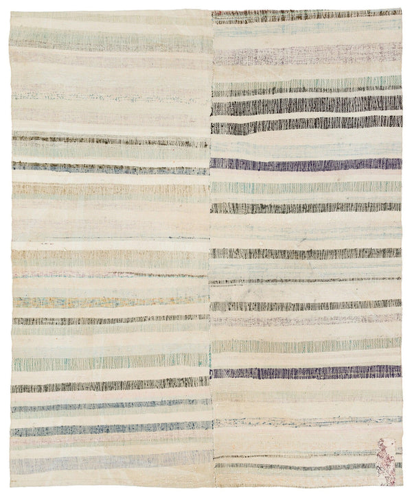 Bej Anadolu Bohem Çizgili Yün Halı 191x228 - Özel Seri