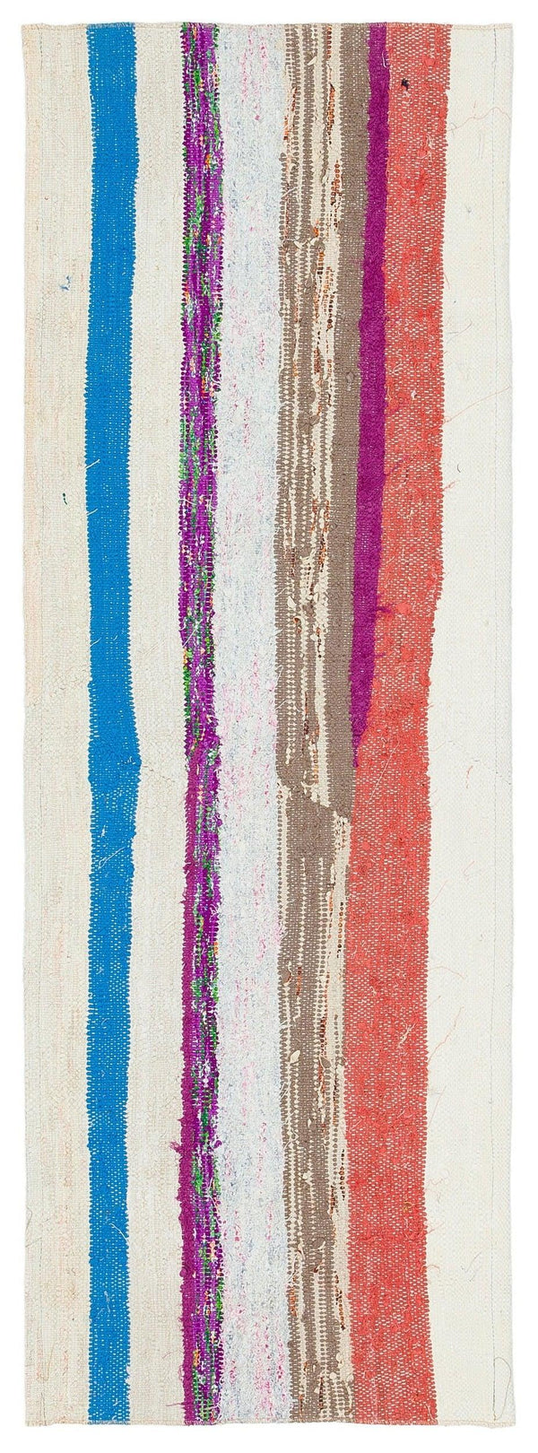 Bej Anadolu Bohem Çizgili Yün Halı 57x169 - Özel Seri