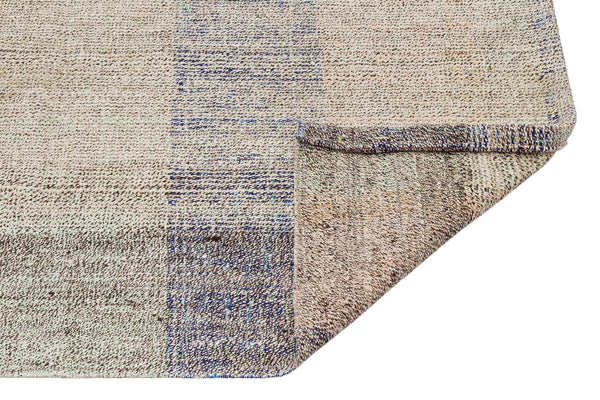 Bej Mavi Bohem Patchwork Salon Halısı - Yün El Dokuma 88x132 cm