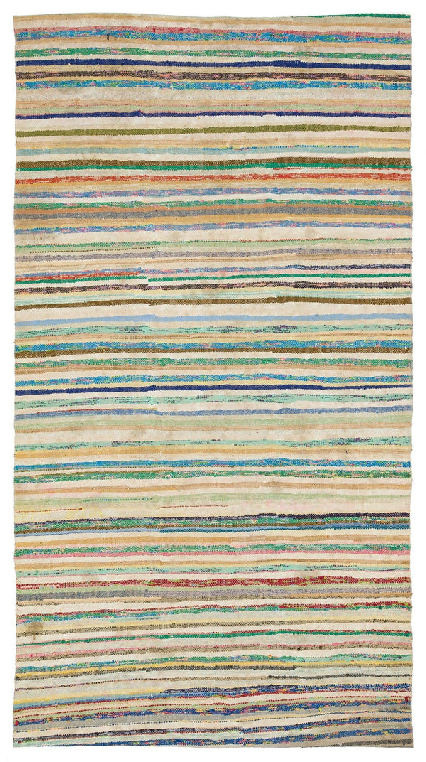 Bej Bohem Çizgili Yün Halı 164x306