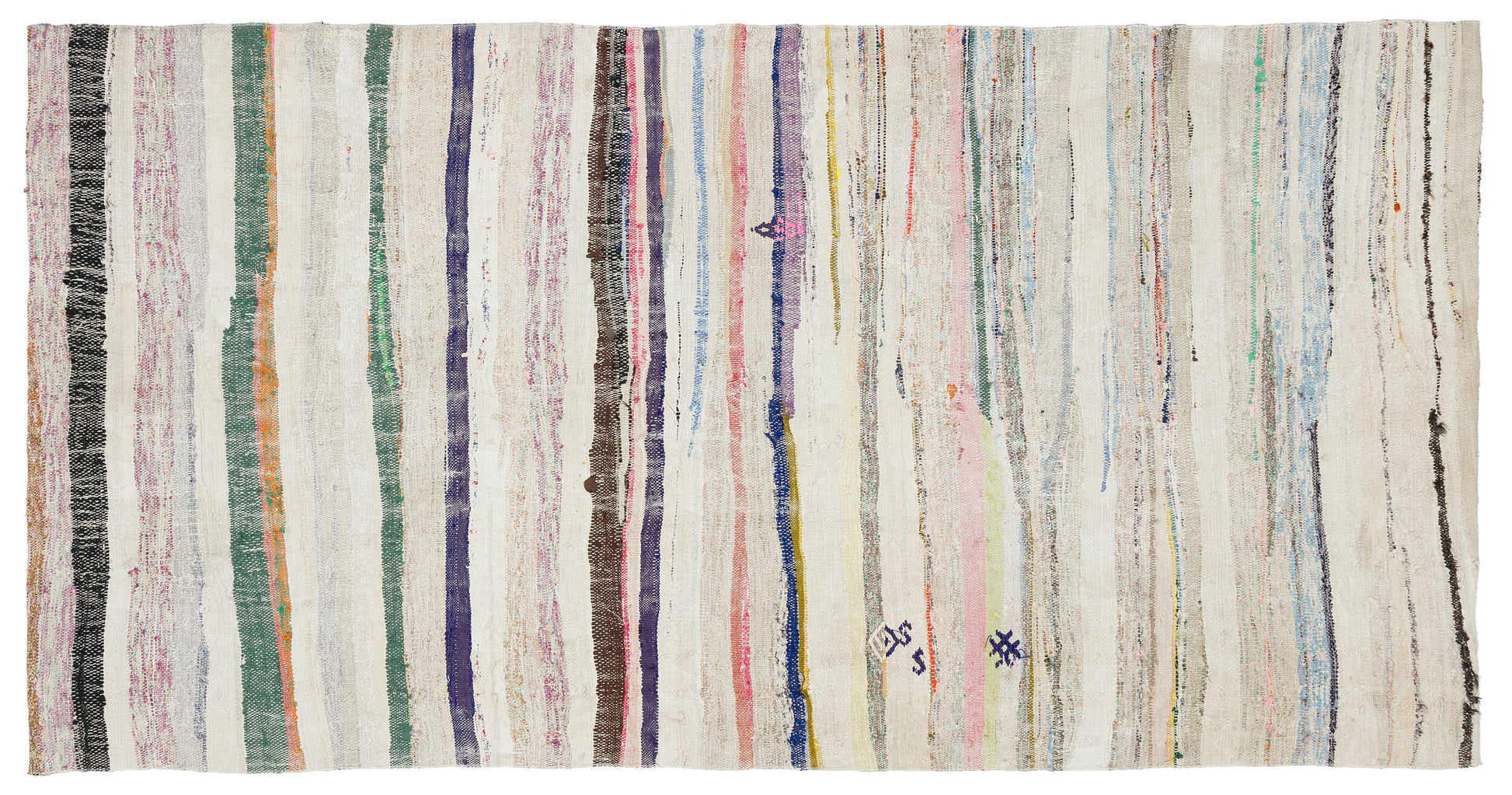 Girit Bej Çizgili Yün El Dokuma Halısı 131 x 265 Apex Unique