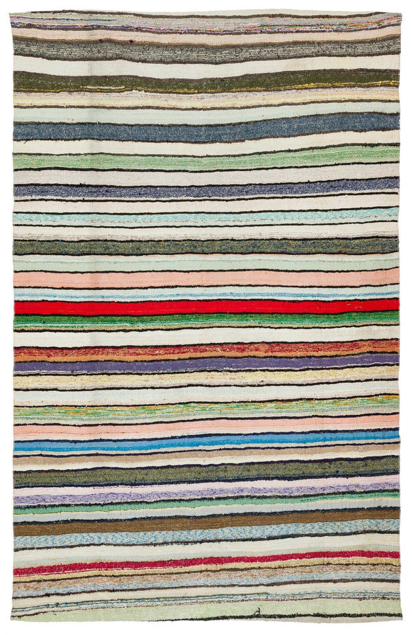 Bej Bohem Çizgili Yün Halı 176x274