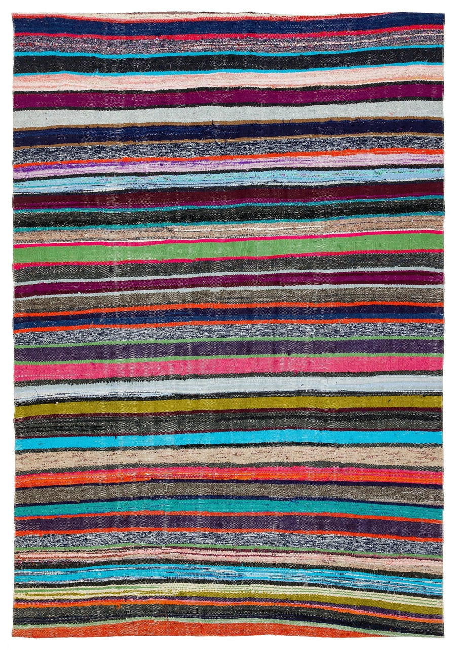 Çok Renkli Çizgili Yün El Dokuma Halı 179x261 cm 37121 – Koridor kullanımı
