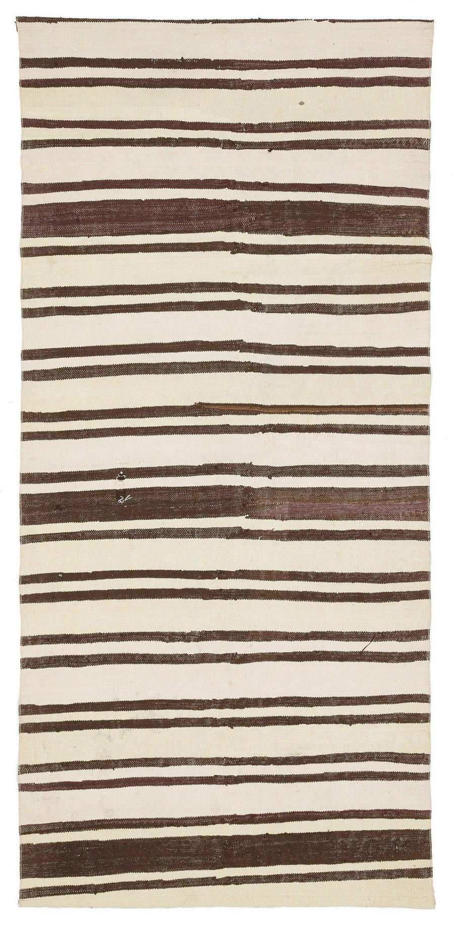 Çizgili Desenli Krem ve Kahverengi El Dokuma Halı 130x273 cm – Koridor kullanımı
