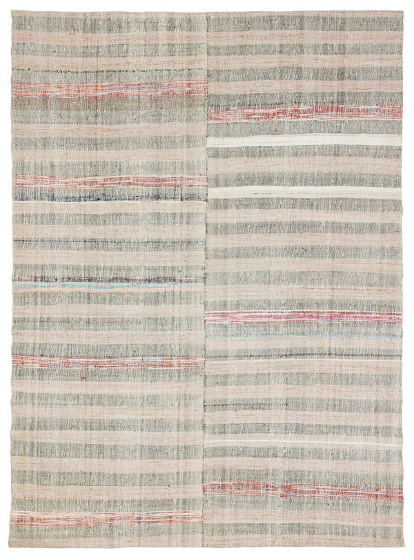 Bej Anadolu Modern Çizgili Yün Halı 204x279 - Özel Seri