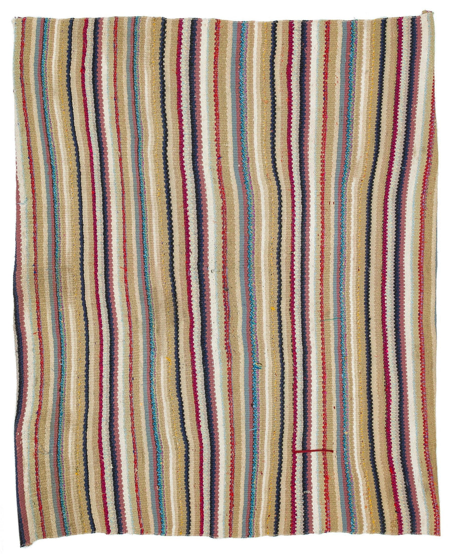 Beige & Multicolor Striped Flatweave Kilim Rug 190x154 cm (6'3" x 5'1") – in the hallway