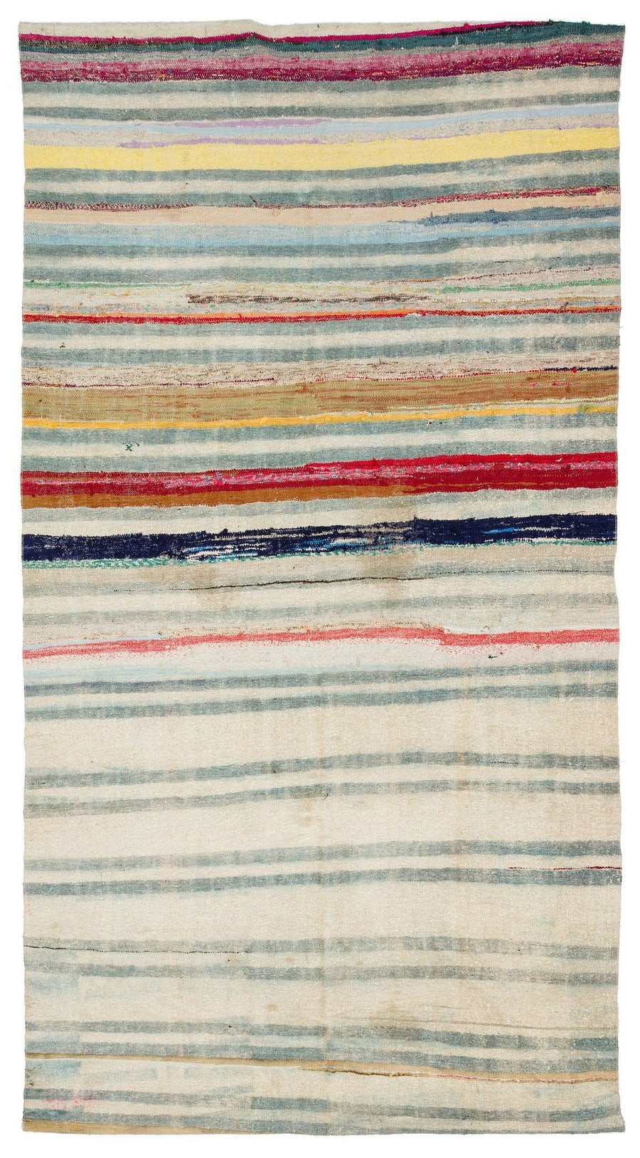 Handgewebter Wollkelim Creme, Blau & Grau gestreift 175x320 cm – im Flur
