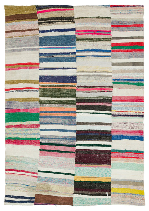 Girit Bej Çizgili Yün El Dokuma Halısı 182 x 263 Apex Unique