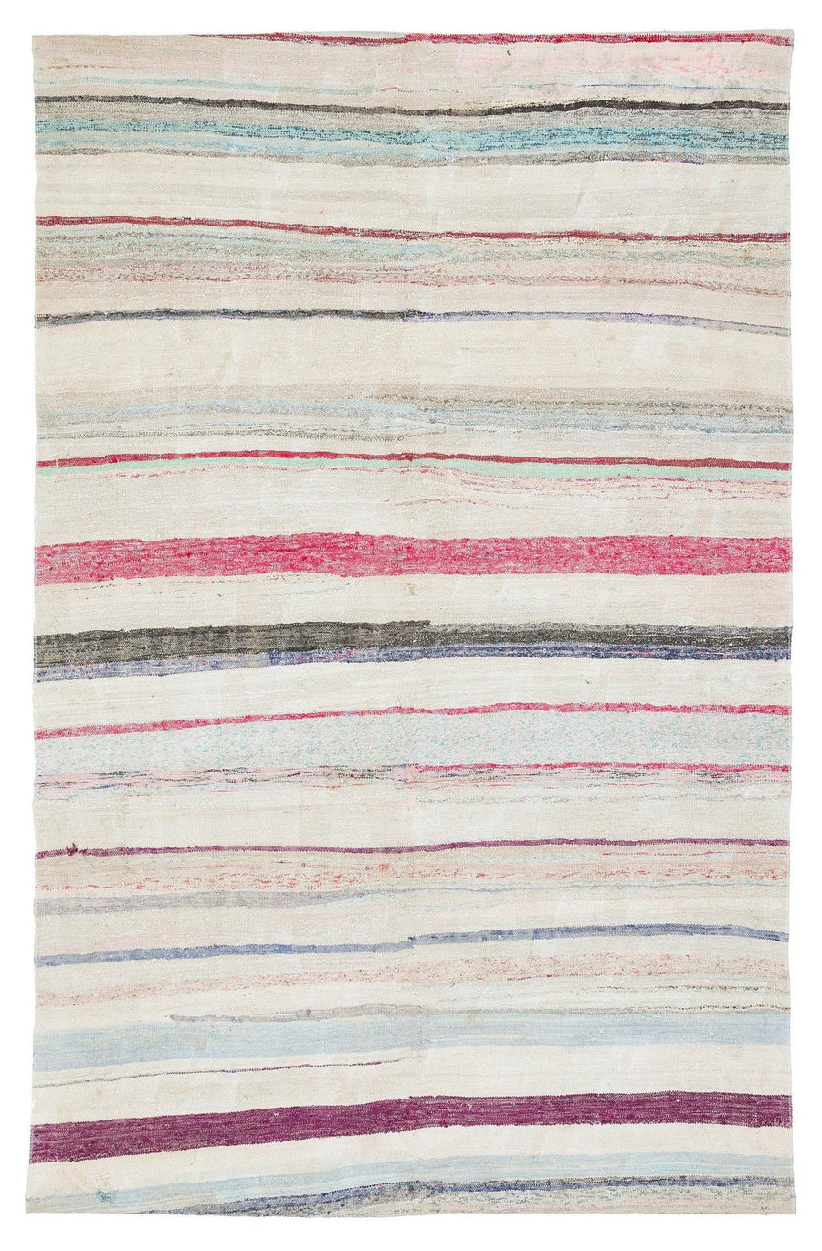 Handgewebter Kelim Teppich Creme & Bunt gestreift 153x240 cm – im Flur