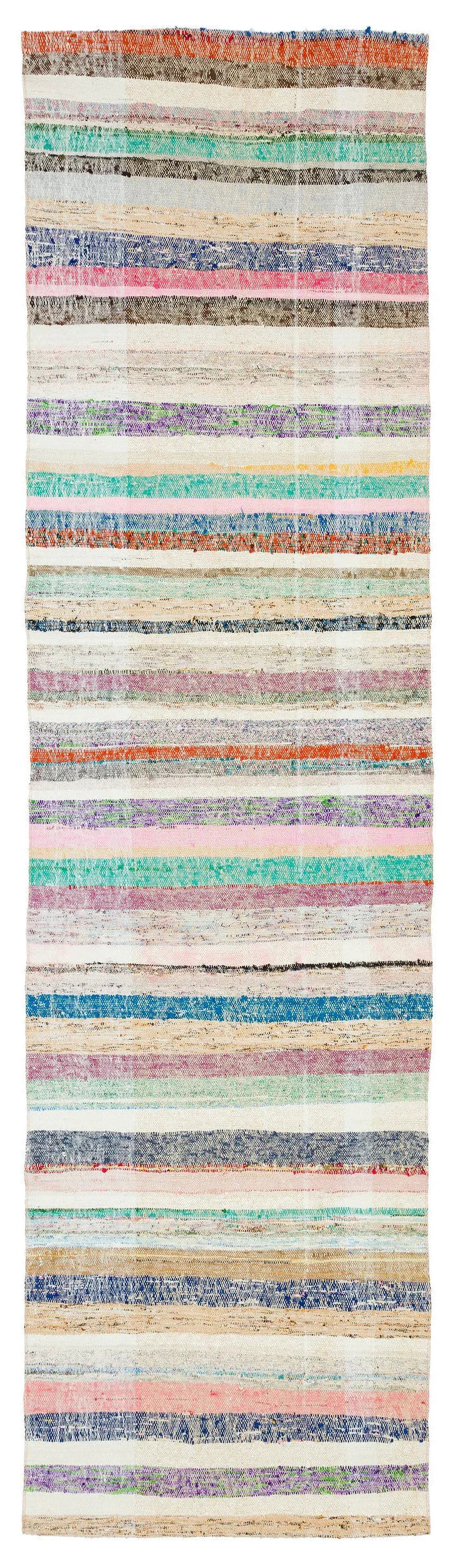 Cremefarbener Kelim Läufer mit bunten Streifen 90x329 cm – im Flur