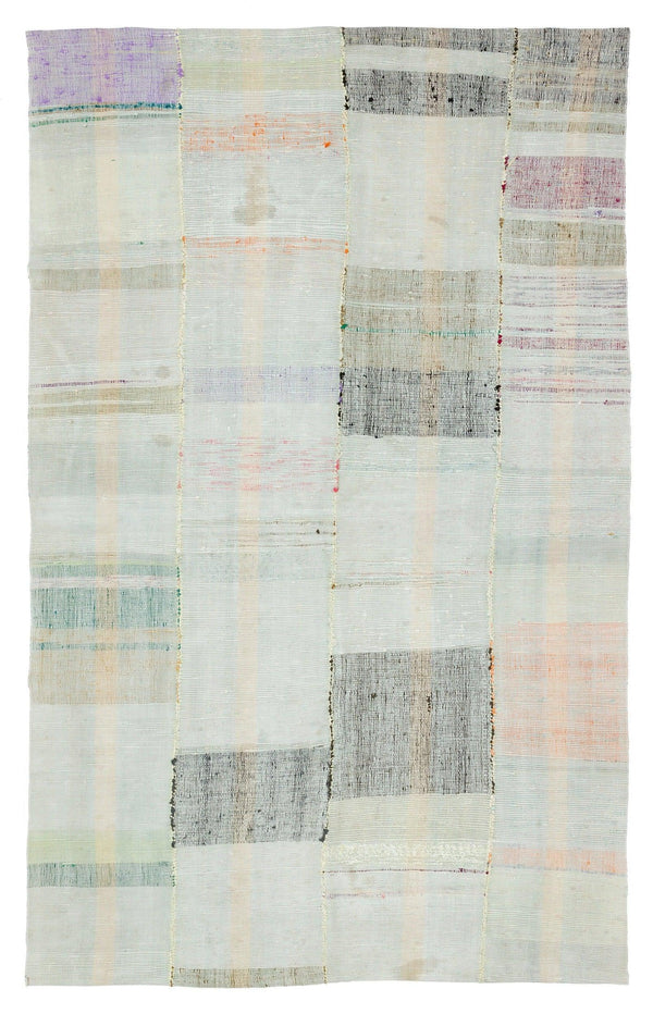 Bej Geometrik Çizgili Yün Halı 170x280