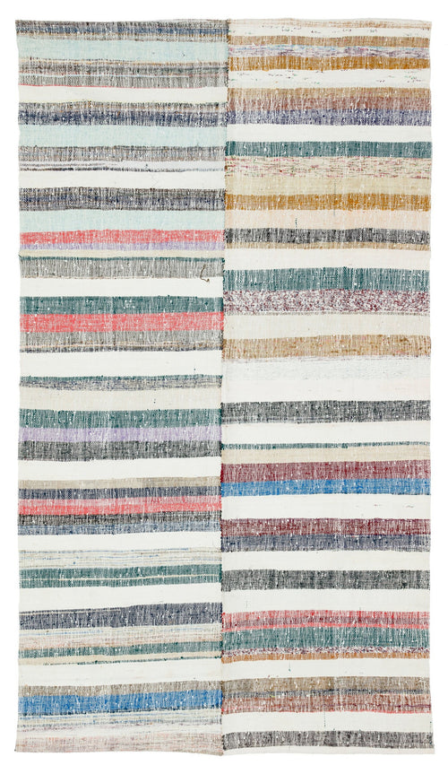 Girit Bej Çizgili Yün El Dokuma Halısı 160 x 283 Apex Unique