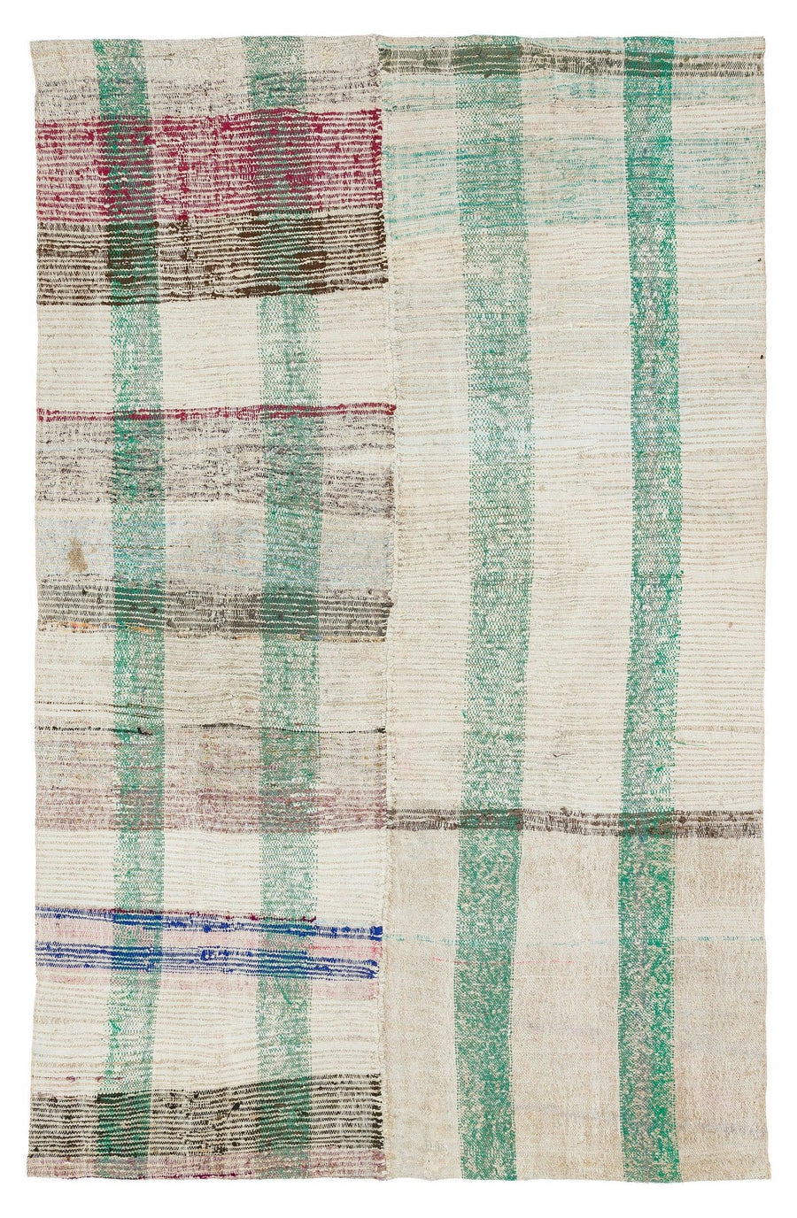 Cream & Turquoise Geometric Hand-Woven Wool Kilim Rug 150x237 cm (4'11" x 7'9") – in the kitchen