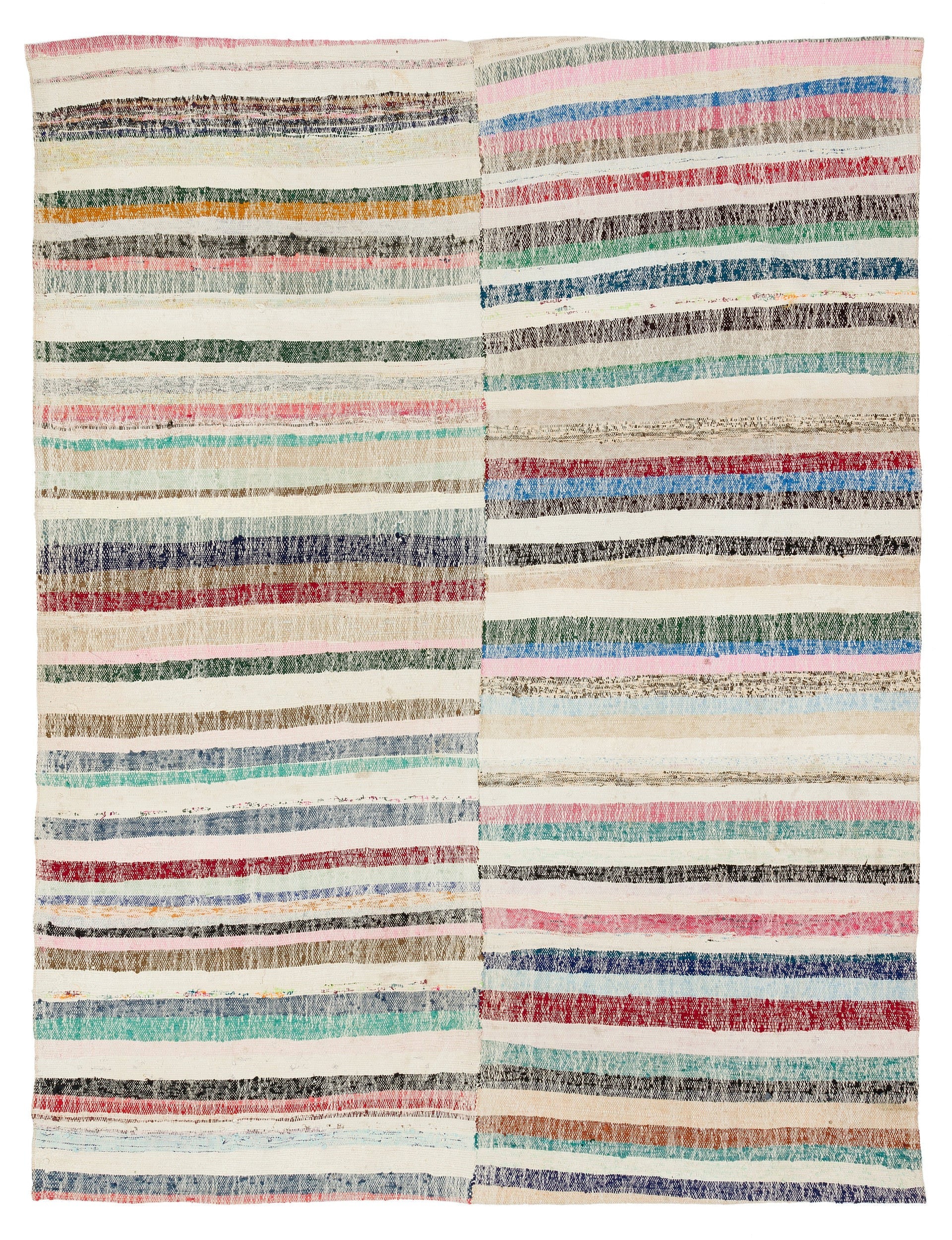 Girit Bej Çizgili Yün El Dokuma Halısı 188 x 253 Apex Unique