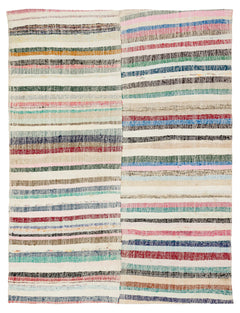 Girit Bej Çizgili Yün El Dokuma Halısı 188 x 253 Apex Unique