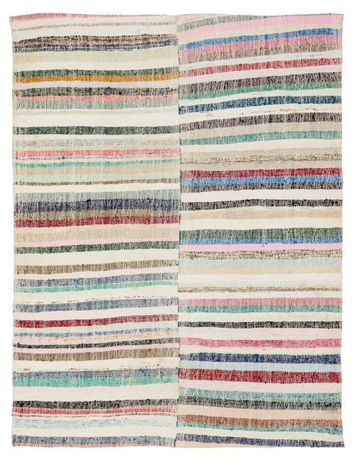 Girit Bej Çizgili Yün El Dokuma Halısı 188 x 253 Apex Unique