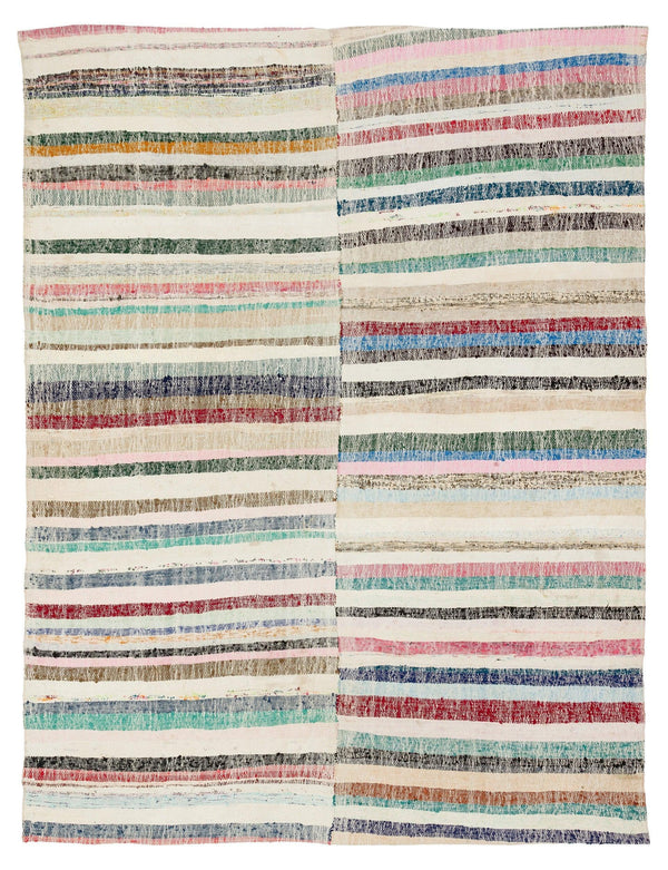 Bej Bohem Çizgili Yün Halı 188x253