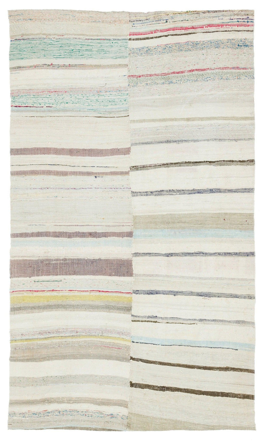 White & Multicolored Striped Flatweave Kilim Rug 150x255 cm (4'11" x 8'4") – in the kitchen
