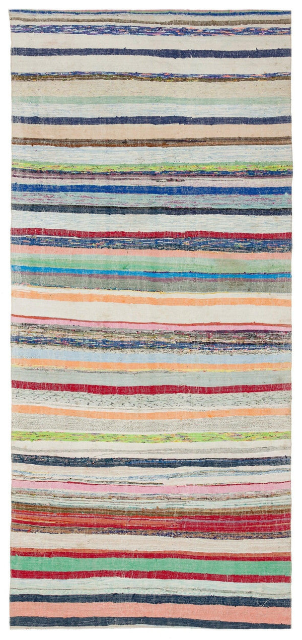Bej Bohem Çizgili Yün Halı 145x316