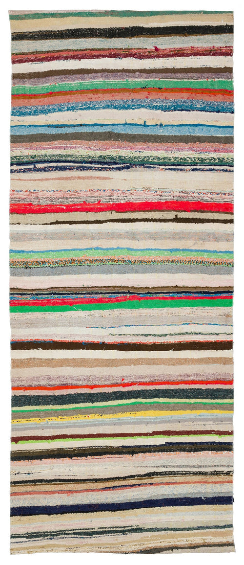 Girit Bej Çizgili Yün El Dokuma Halısı 128 x 316 Apex Unique