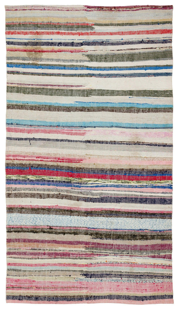Bej Bohem Çizgili Yün Halı 161x285