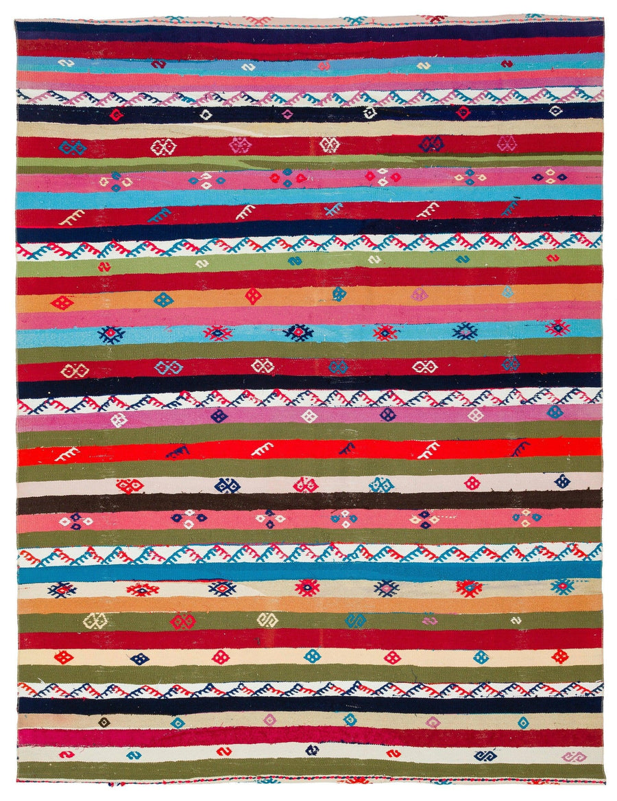 Bunter handgewebter Kelim in Rot mit geometrischem Muster 191x247 cm – im Flur