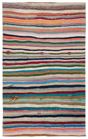 Girit Bej Çizgili Yün El Dokuma Halısı 201 x 316 Apex Unique