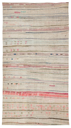 Girit Bej Çizgili Yün El Dokuma Halısı 147 x 273 Apex Unique
