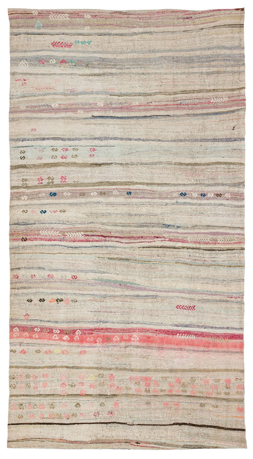 Girit Bej Çizgili Yün El Dokuma Halısı 147 x 273 Apex Unique