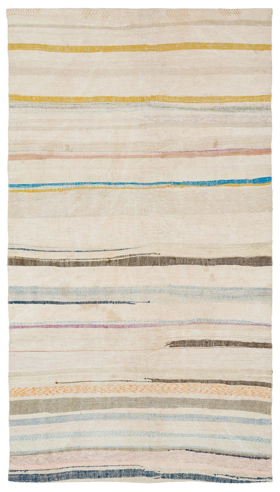 Cream Rug with Multicolored Stripes Handwoven Kilim 147x266 cm (4'10" x 8'9") – in the hallway