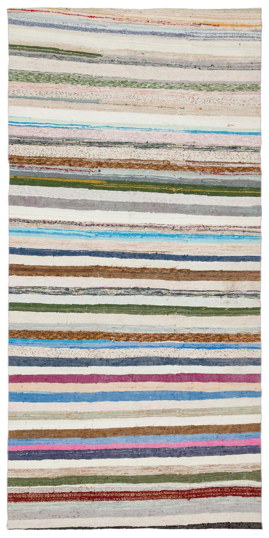 Krem Zeminli Çok Renkli Çizgili El Dokuma Halı 146x298 cm – Koridor kullanımı