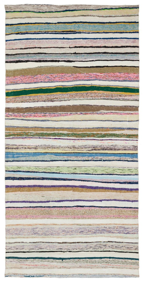 Bej Bohem Çizgili Yün Halı 154x313
