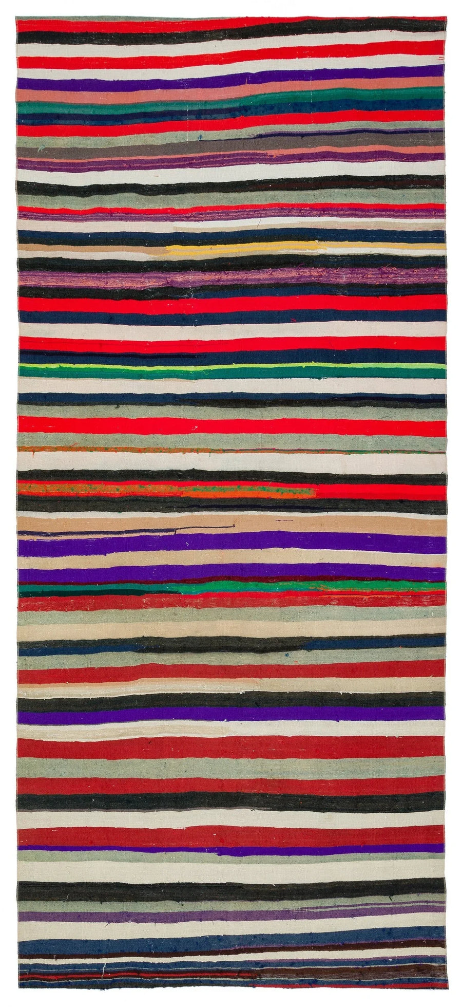 Colorful Red & Blue Striped Wool Kilim Rug 142x317 cm (4'8" x 10'5") – in the hallway