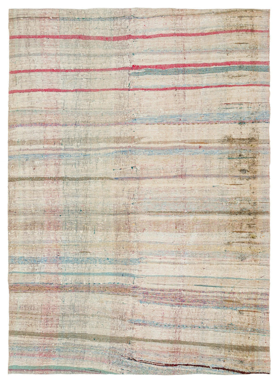 Cremefarbener und rosa gestreifter Kelim Teppich 168x235 cm – im Flur
