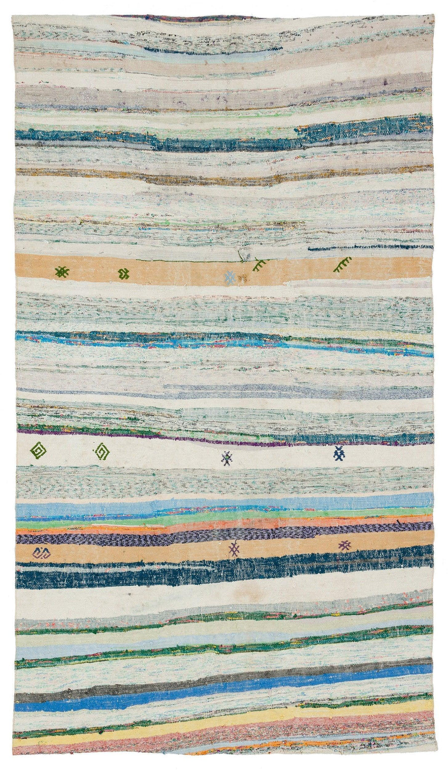 Weißer und blauer gestreifter Kelim Teppich 157x275 cm – im Flur