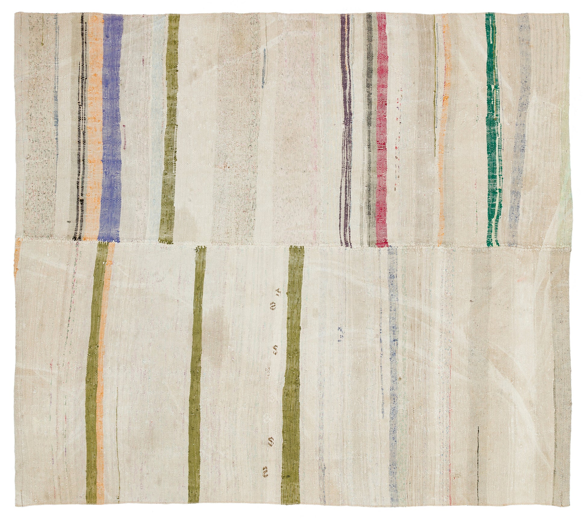 Girit Bej Çizgili Yün El Dokuma Halısı 174 x 192 Apex Unique